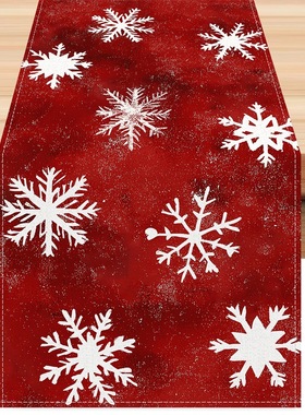 Christmas Red Bottom Snowflake Print Table Runner Christmas