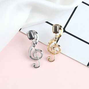 Music Note Microphone Brooches Gold Color Silver Color Metal