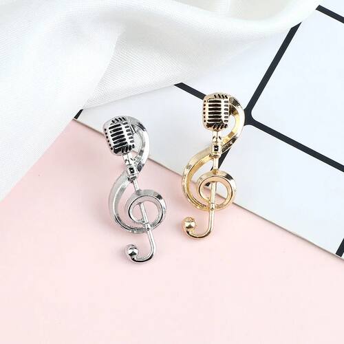 Music Note Microphone Brooches Gold Color Silver Color Metal