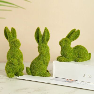 Easter moss bunny statue; artificial lawn grass; rabbits; ra