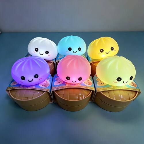 Aesthetic LED Bun Night Light, Soft Silicone Squishy Toy, Gl