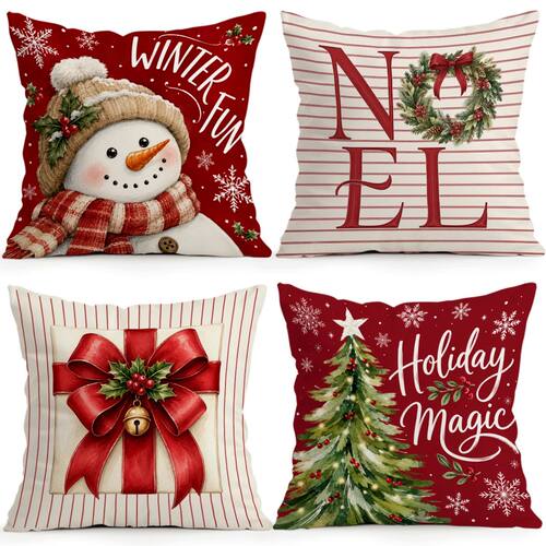 Snowman Bow Christmas Pillowcase Printed Polyester 40/45/50c