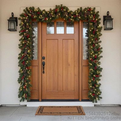 2.7M Christmas Garland, Glow Wreath with Pinecones Red Berri
