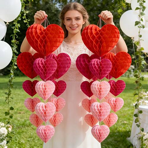 10 pcs Valentine's Day heart-shaped paper felt balls, party