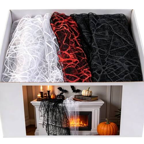 Halloween Bat Spider Mesh Fabric Black White Tablecloth Cutt