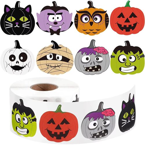 500Pcs Halloween Stickers 1 Inch Halloween Pumpkin Character