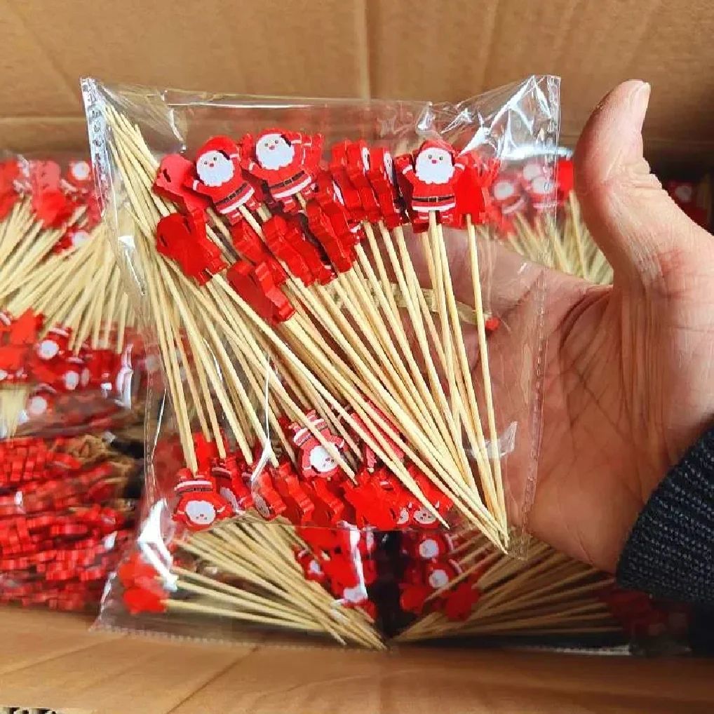50Pcs/set Christmas Fruit Sticks Disposable Bamboo Sticks Sn