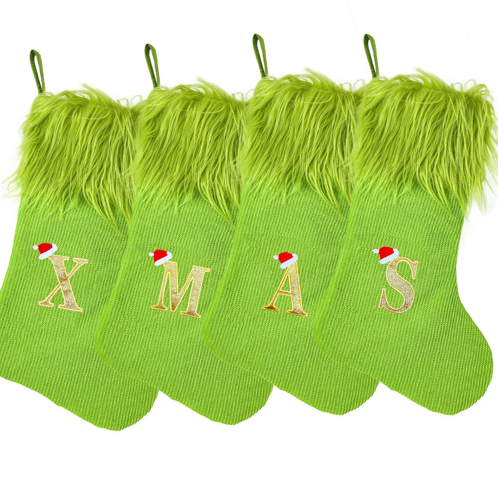Christmas Decorations Christmas Socks Knitted Green Plush Ch