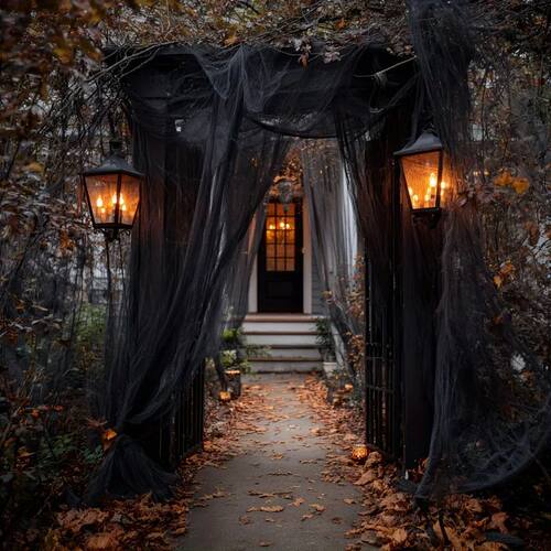 Black Sheer Tulle Fabric, Gothic Table Runner & Arch Drapes,