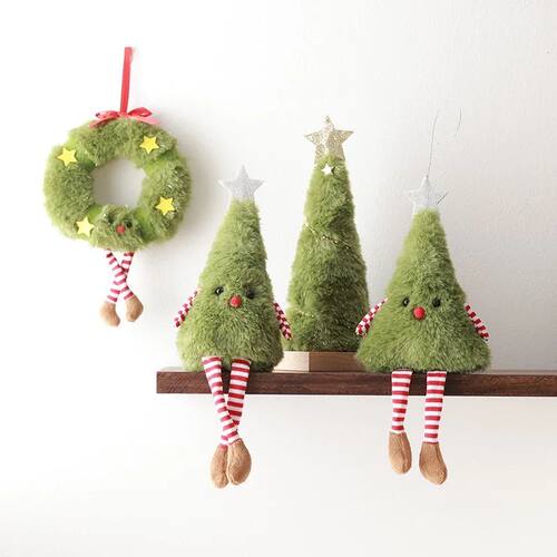 Cartoon Christmas Tree Doll Ornaments Xmas Green Wreath Pend