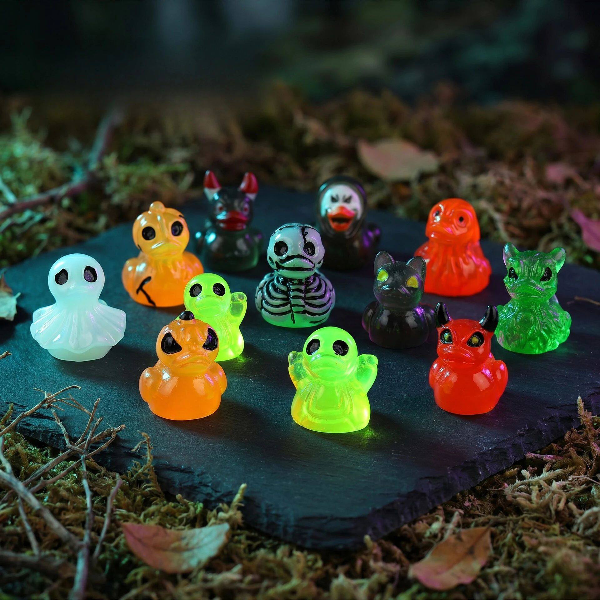 24/12 Pc Luminous ini Resin Ducks Figurines Miniature Christ