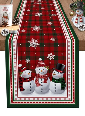 Christmas Snowflake Texture Linen Table Runners Wedding Deco