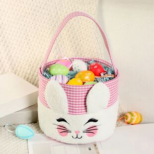 Spring Rabbit Fleece Easter with Basket Tote Bunny Bucket