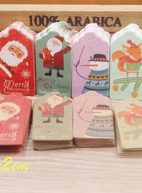 100pcs 4x2cm Merry Christmas Tags Kraft Paper Card Gift Labe