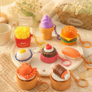 Hamburger Keycap Keychain Keyboard Click Fries Keyring Fidge