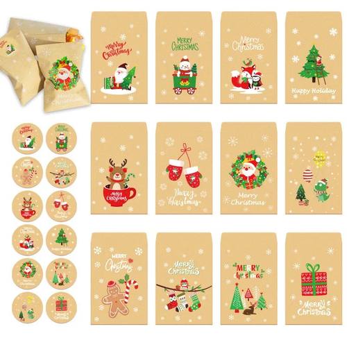 48pcs Kraft Paper Bags Envelope Merry Christmas Gift Packagi