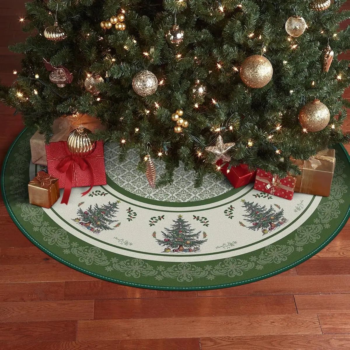 Vintage Round Christmas Tree Skirt Family Living Room Christ