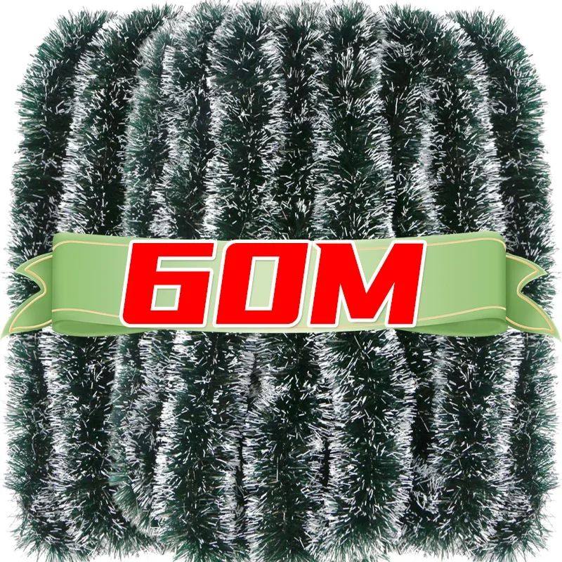 60/2m Christmas Tinsel Garland Green Wreath Madder Flower Ri