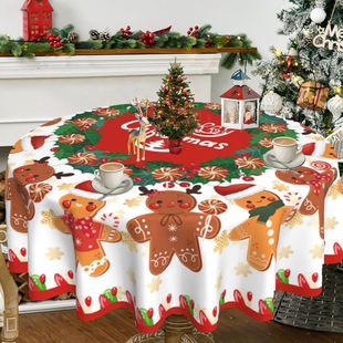 Merry Christmas Round Table Cover Christmas Gingerbread Snow