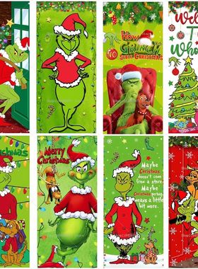 Christmas Green Haired Monster Door Cover Background Cloth B