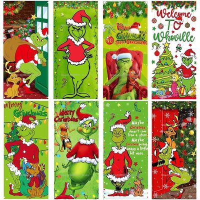 Christmas Green Haired Monster Door Cover Background Cloth B