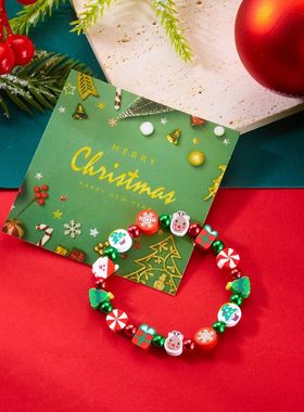 Christmas Bracelet Soft Clay Santa Claus Reindeer Tree Snowf