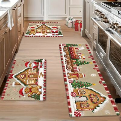 Christmas Carpet 3pcs Gingerbread House Floor Mat Kitchen Ru