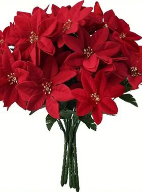 1-5 Bundles Artificial Christmas Flower Red Poinsettia Bouqu