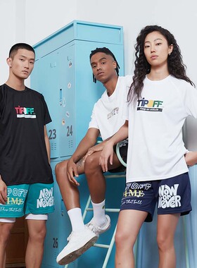 TIP-OFF美式复古字母印花篮球运动休闲速干四分短裤宽松透气吸汗