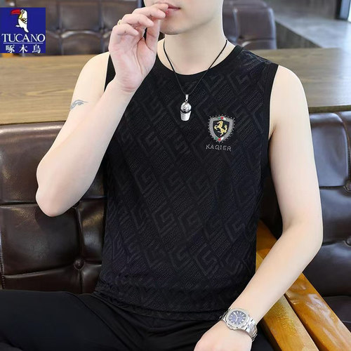 啄木鸟男士夏圆领无袖T恤背心薄