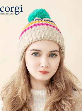 corgi柯基英国进口新款秋冬百搭保暖纯羊毛条纹针织帽男女通用