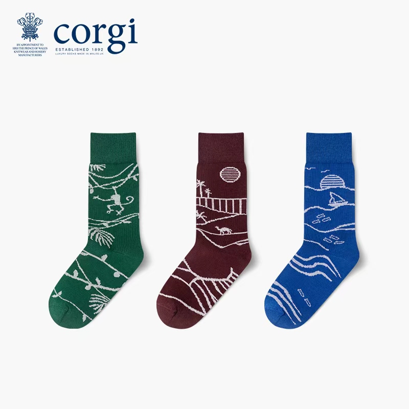 CORGI情侣简笔画印花中筒袜