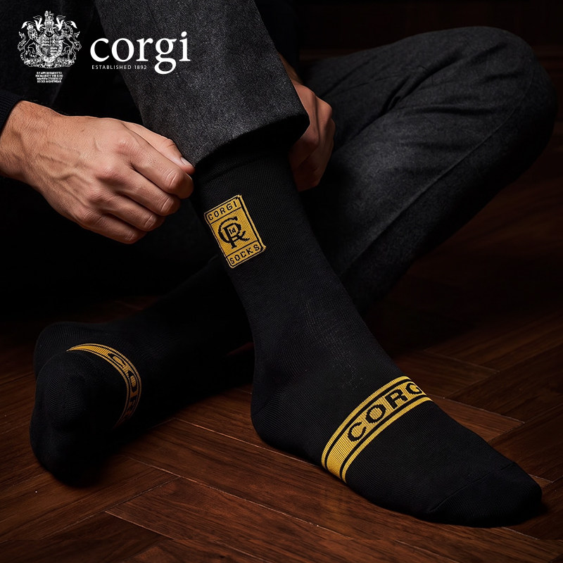 CORGI官方正品男士商务长筒袜黑