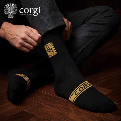 CORGI官方正品男士商务长筒袜黑