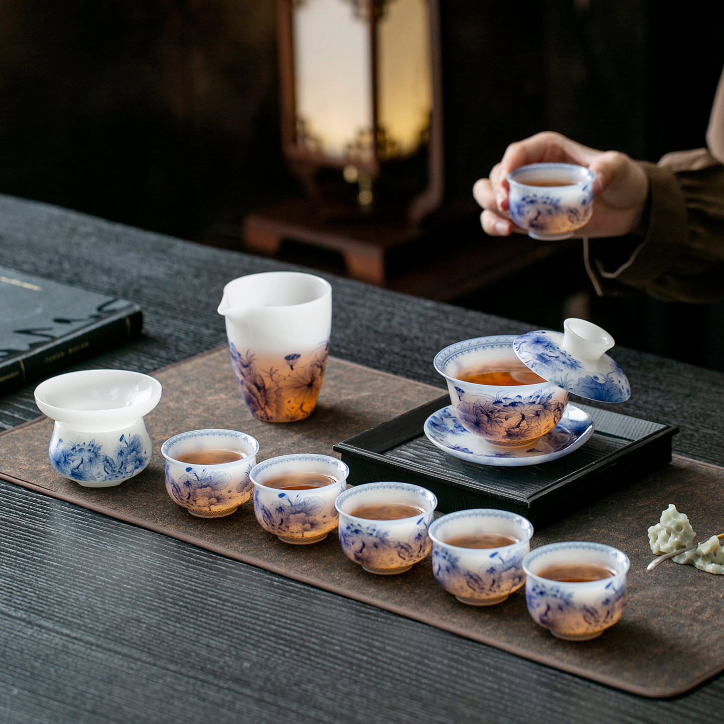 德化白瓷三才盖碗茶具套装防烫