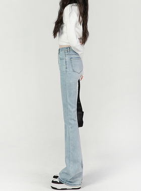 浅蓝色微喇牛仔裤女高腰显瘦马蹄裤修身弹力小个子喇叭裤子女秋季