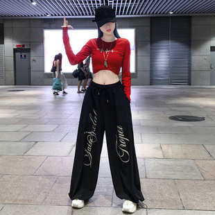 酒红色jazz爵士舞上衣跳舞练功衣服kpop黑红系穿搭女团打歌服套装