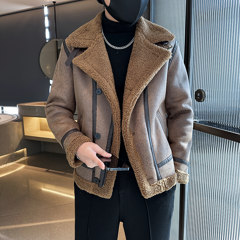 2025秋冬款男士皮毛一体夹克男外套加厚上衣912P220现货，男装皮衣，电商B217
