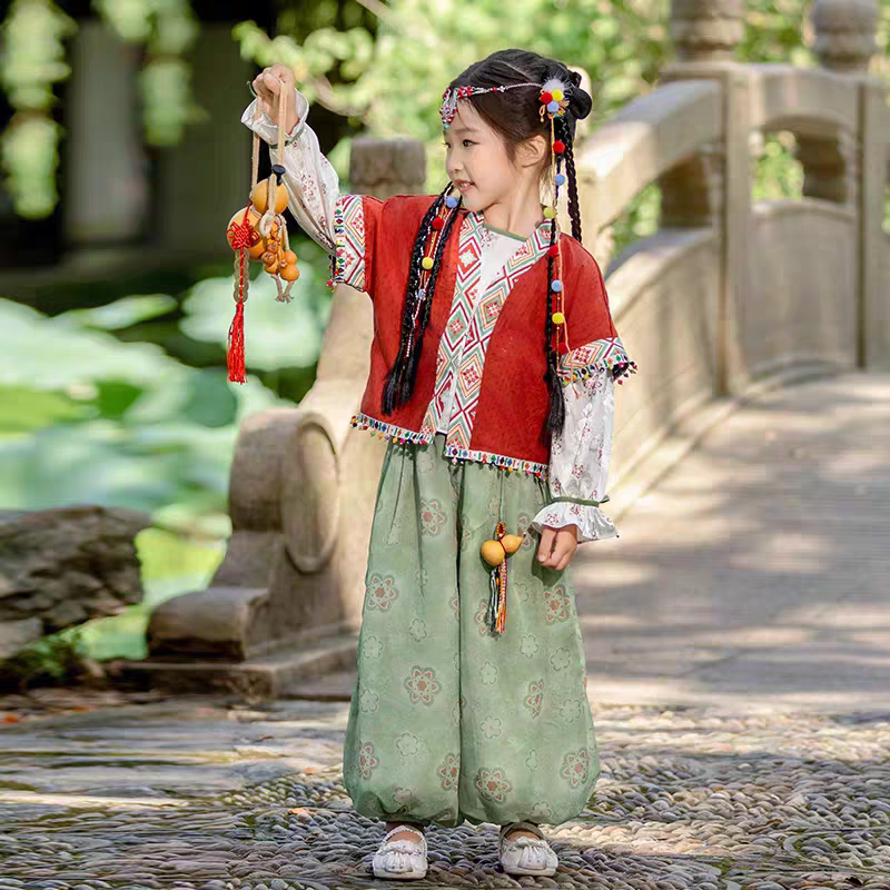 女童汉服套装春秋儿童古风唐装女孩民族国风套装中式风古装演出服