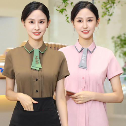 西式餐厅工作服短袖 咖啡烘焙蛋糕店衬衣制服 饭店服务员工作服夏