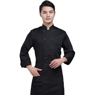 黑色长袖中餐厨师工作服酒店食堂厨房加肥加大男女中式上衣