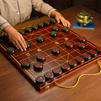 象棋中国象棋黑檀折叠带棋盘实木儿童小学生成人便携式折叠象棋桌