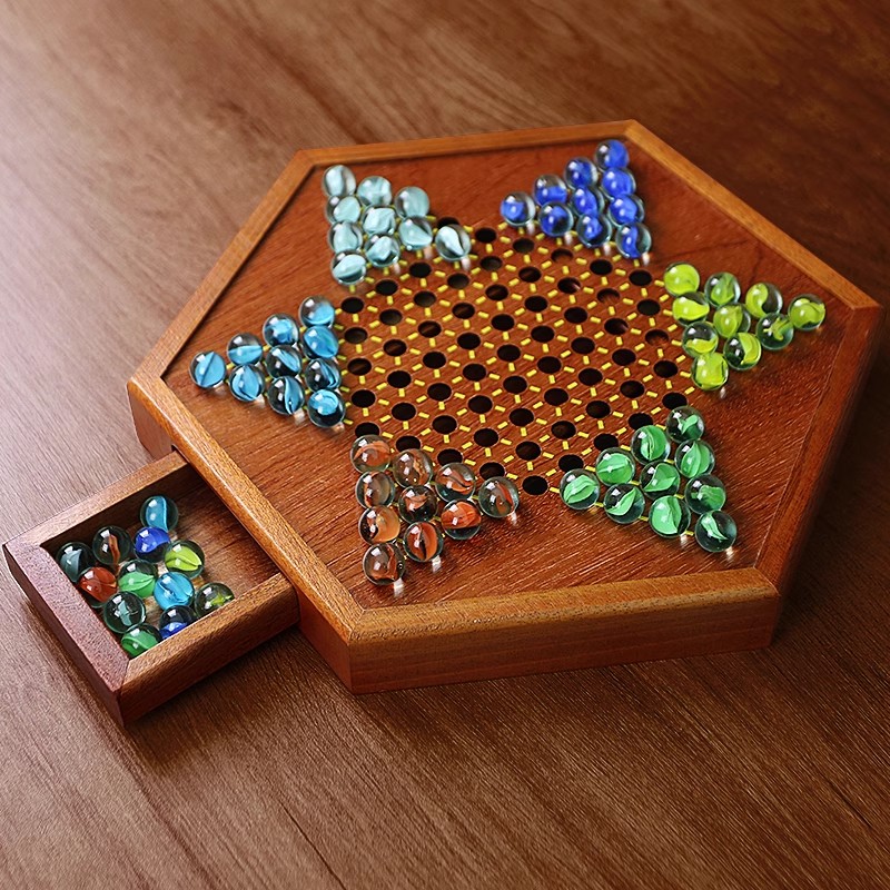 跳跳棋玻璃珠子木质棋盘波子棋