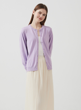 2025新春款开衫女士外套纯棉针织衫宽松圆领薄款纯色圆领上衣百搭