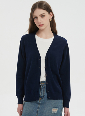 2025春秋款V领纯棉女薄开衫女装春秋外套女士毛衣纯色针织小外搭