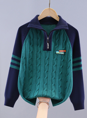 2025新款纯棉秋冬男童毛衣加绒加厚儿童针织衫中大童冬季加厚内搭