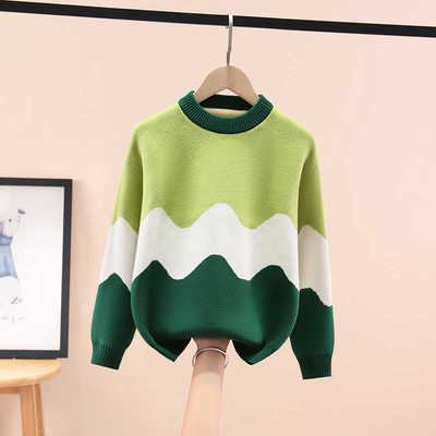 2025秋冬新款纯棉加厚毛衣圆领加绒男童中大童针织衫线衫水浪套头