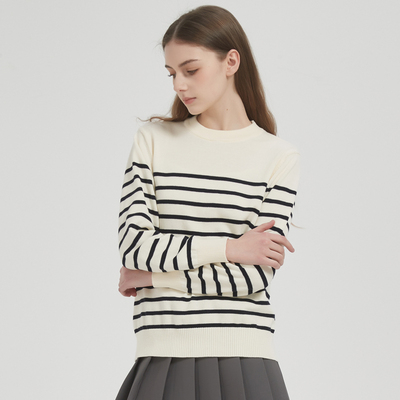 女装纯棉条纹打底衫圆领