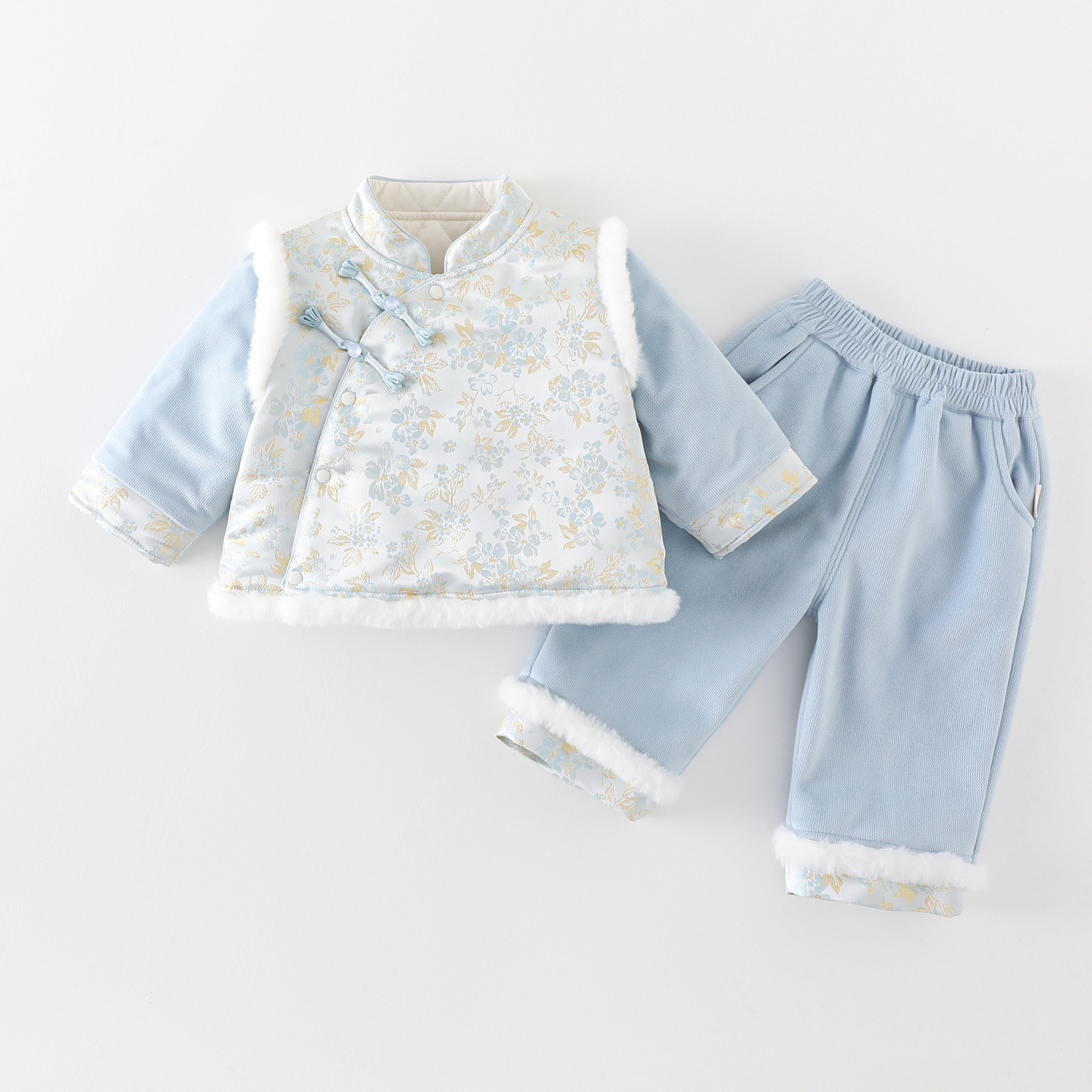 婴幼儿衣服冬装加厚喜庆过年套装女宝宝冬季保暖洋气两件套拜年服