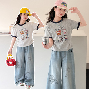 女童短袖t恤夏季2026新款儿童哈喽kitty猫女大童打底衫纯棉上衣潮